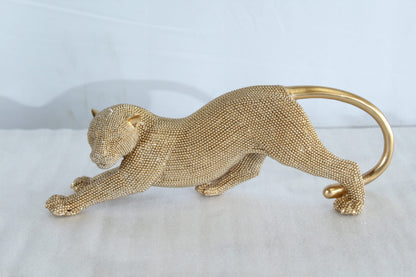 Elegant Gold Resin Panther Statue in Stretching Pose 15" x 4" x 6"H