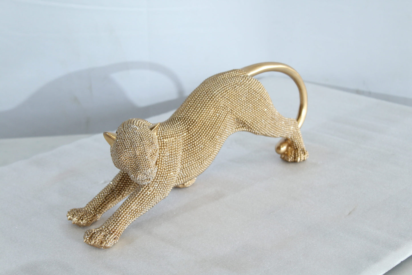 Elegant Gold Resin Panther Statue in Stretching Pose 15" x 4" x 6"H