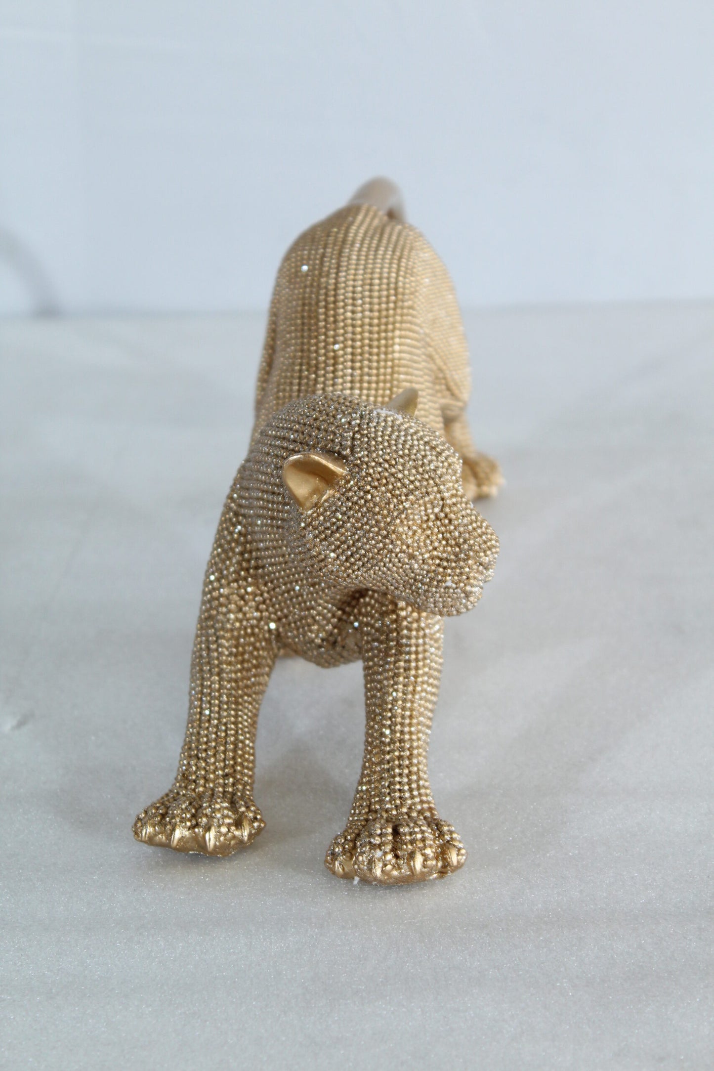 Elegant Gold Resin Panther Statue in Stretching Pose 15" x 4" x 6"H
