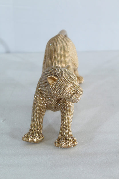 Elegant Gold Resin Panther Statue in Stretching Pose 15" x 4" x 6"H