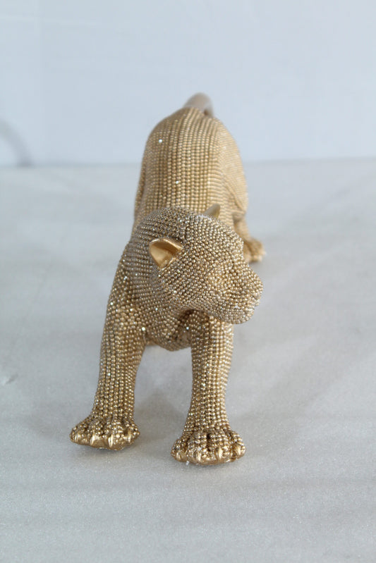 Elegant Gold Resin Panther Statue in Stretching Pose 15" x 4" x 6"H