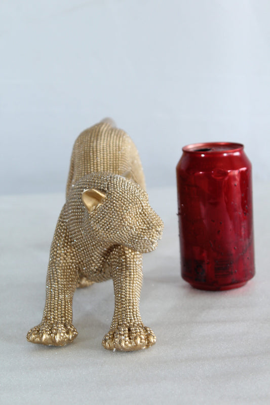 Elegant Gold Resin Panther Statue in Stretching Pose 15" x 4" x 6"H
