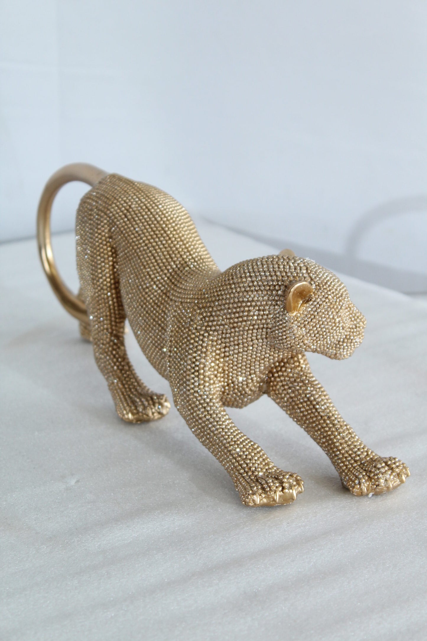 Elegant Gold Resin Panther Statue in Stretching Pose 15" x 4" x 6"H
