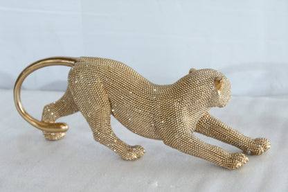 Elegant Gold Resin Panther Statue in Stretching Pose 15" x 4" x 6"H