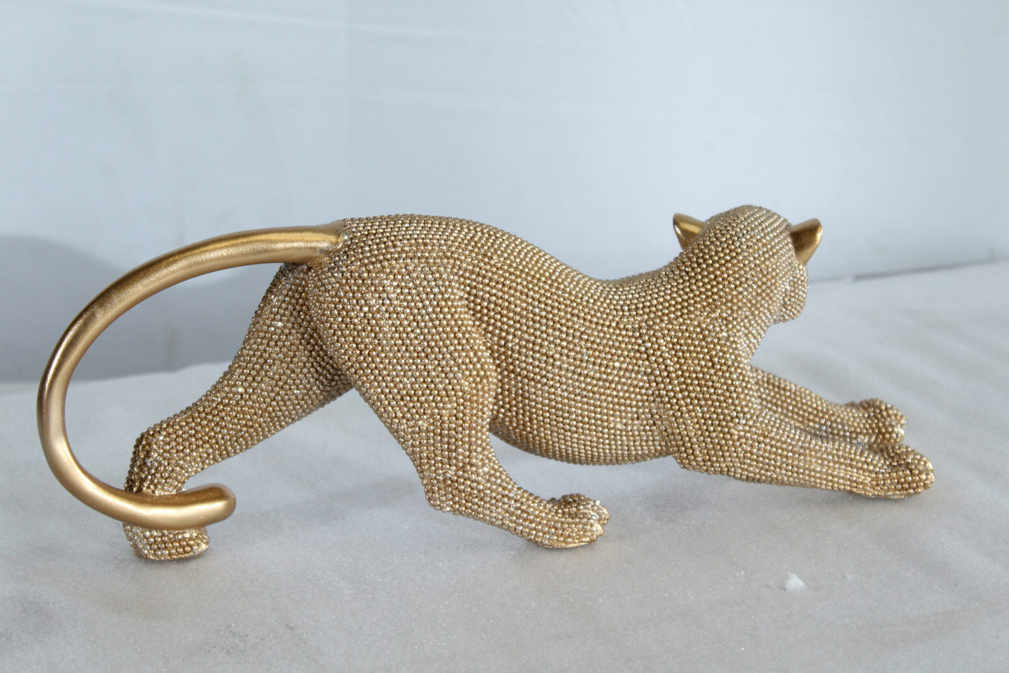 Elegant Gold Resin Panther Statue in Stretching Pose 15" x 4" x 6"H