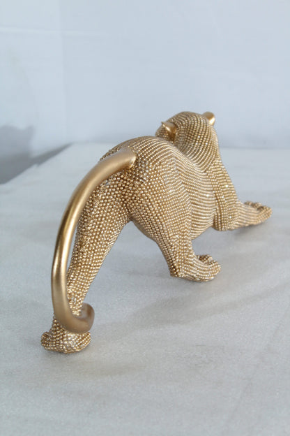 Elegant Gold Resin Panther Statue in Stretching Pose 15" x 4" x 6"H