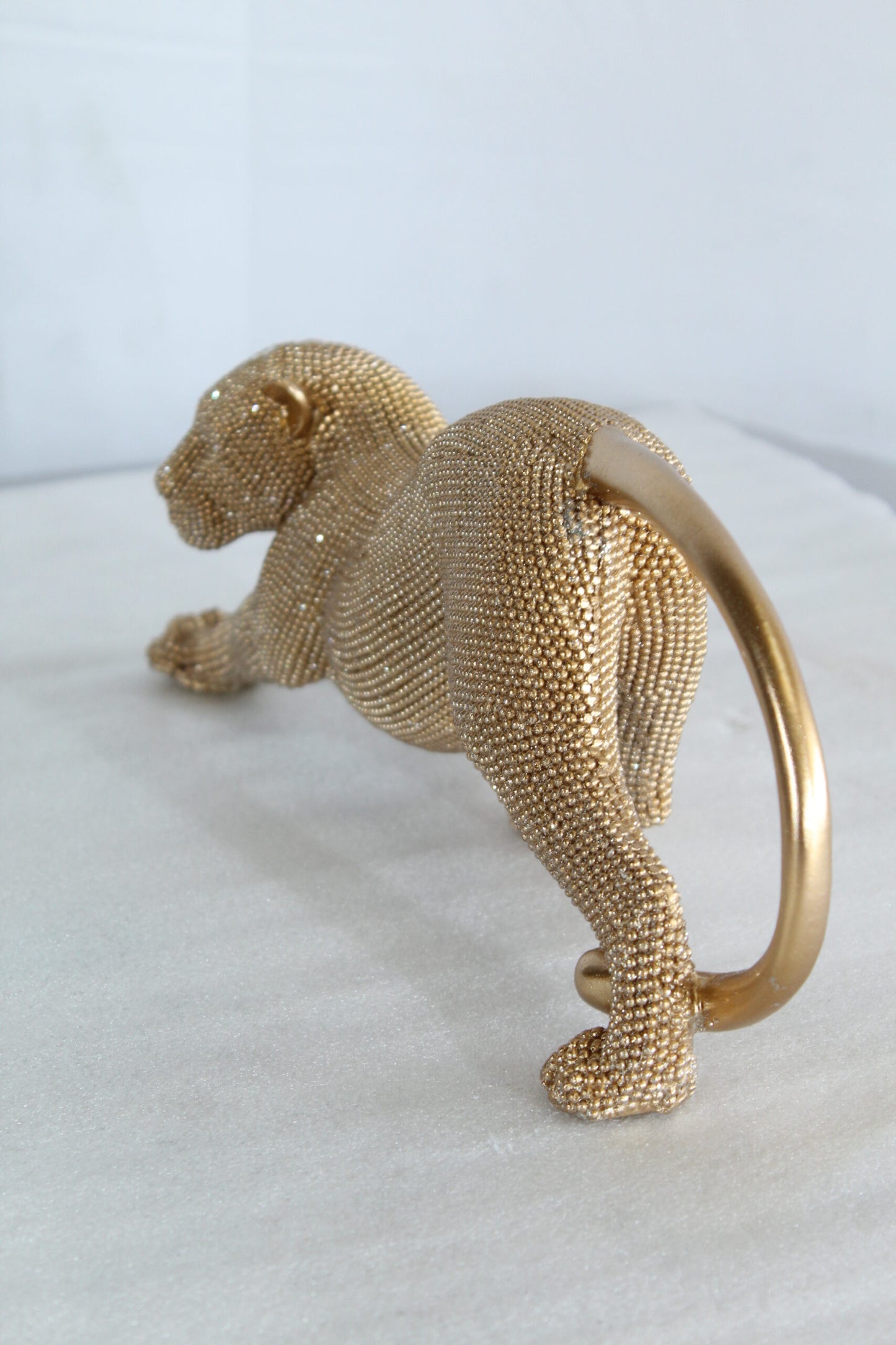 Elegant Gold Resin Panther Statue in Stretching Pose 15" x 4" x 6"H