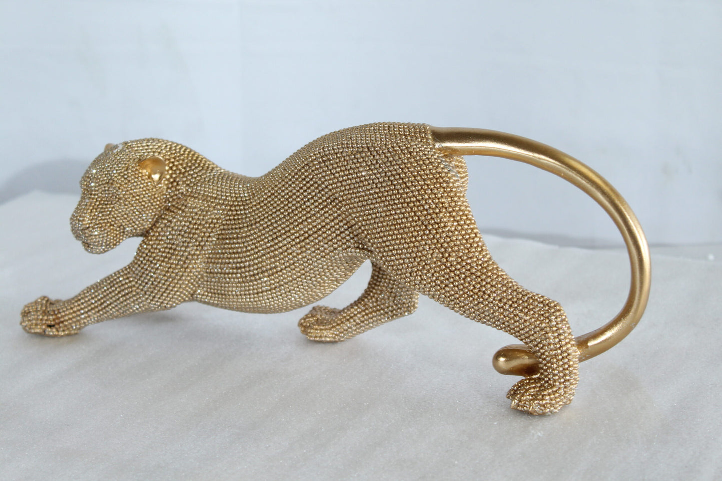 Elegant Gold Resin Panther Statue in Stretching Pose 15" x 4" x 6"H