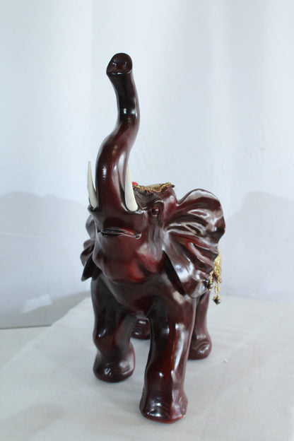 Resin Elephant Statue with Gold Saddle and Raised Trunk 19" x 10" x 22"H
