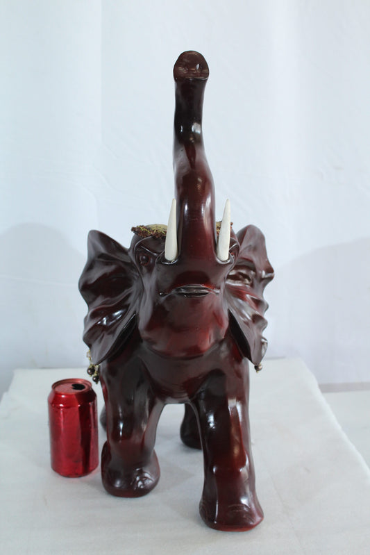 Resin Elephant Statue with Gold Saddle and Raised Trunk 19" x 10" x 22"H