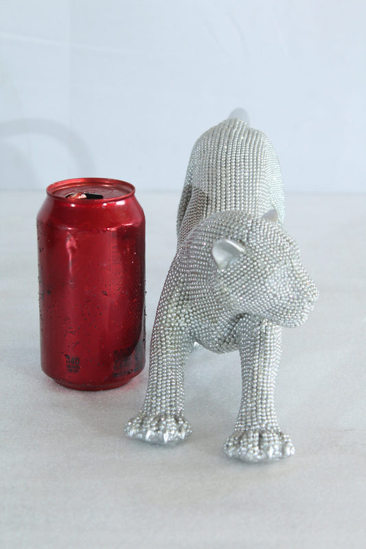 Silver Stretching Panther Resin Statue with Beaded Texture 15" x 4" x 6"H