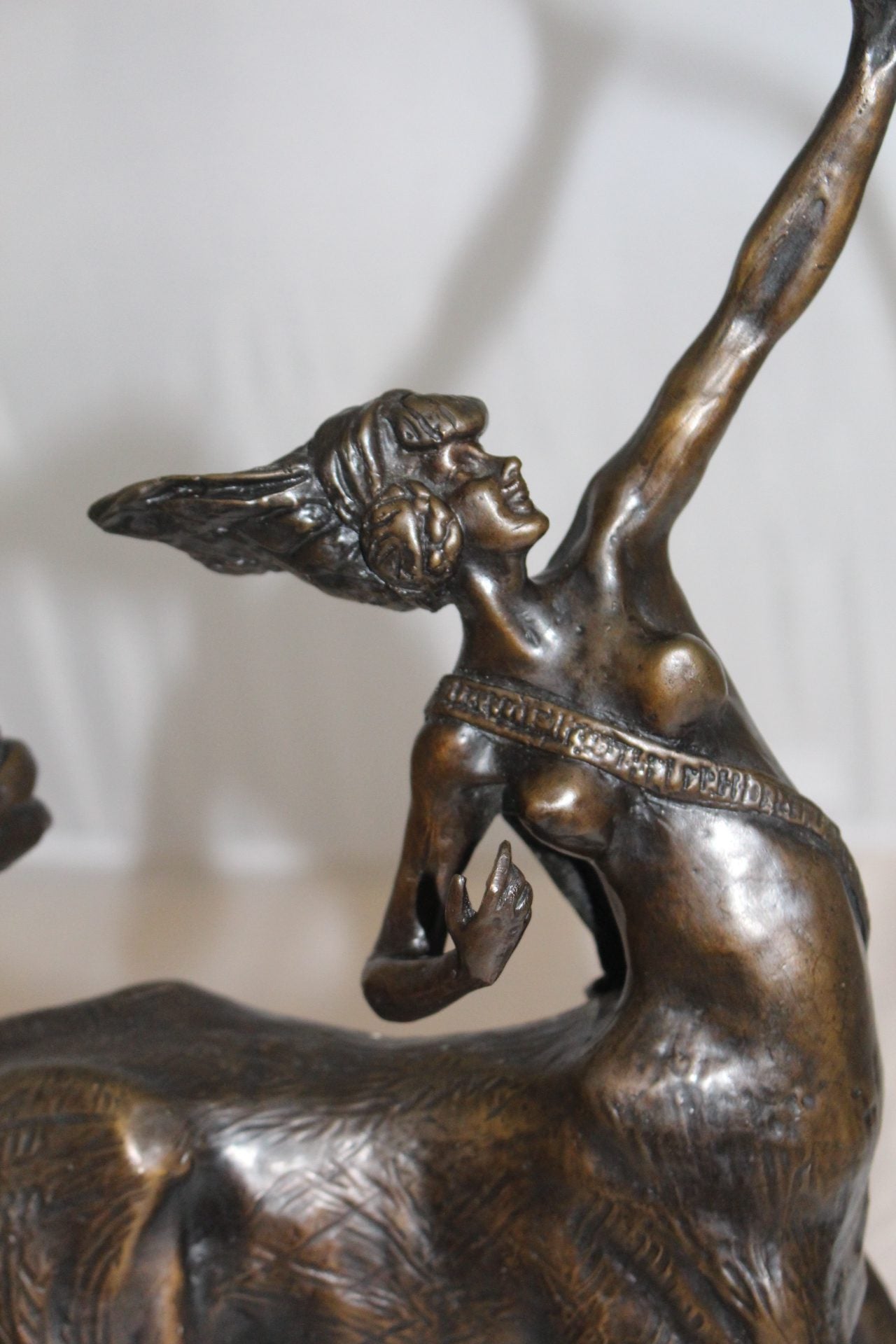 horse woman shooting an arrow Bronze Statue -  Size: 14"L x 6"W x 20"H. 