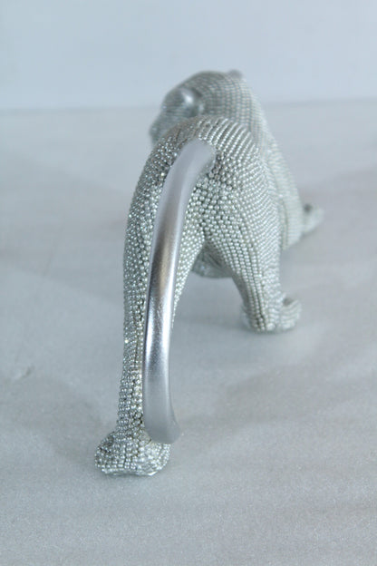 Silver Stretching Panther Resin Statue with Beaded Texture 15" x 4" x 6"H