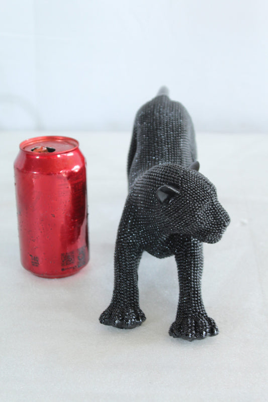 Stretching Panther Black Resin Sculpture With Bead Texture 15" x 4" x 6"H