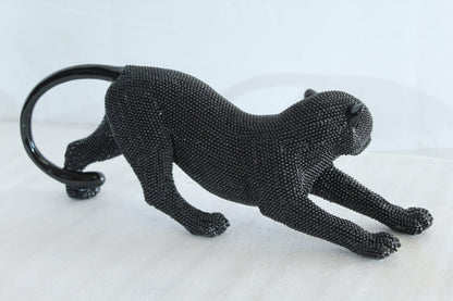 Stretching Panther Black Resin Sculpture With Bead Texture 15" x 4" x 6"H