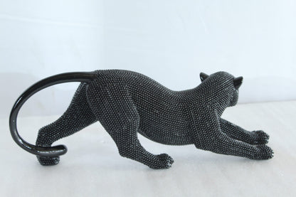 Stretching Panther Black Resin Sculpture With Bead Texture 15" x 4" x 6"H