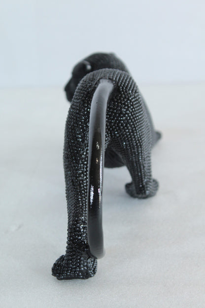Stretching Panther Black Resin Sculpture With Bead Texture 15" x 4" x 6"H