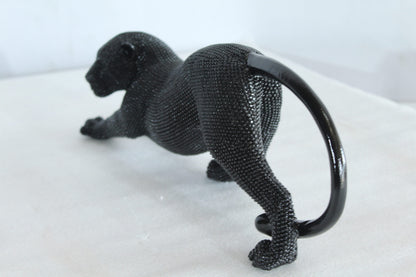 Stretching Panther Black Resin Sculpture With Bead Texture 15" x 4" x 6"H