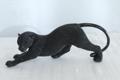Stretching Panther Black Resin Sculpture With Bead Texture 15" x 4" x 6"H