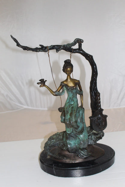 Girl on a swing Bronze Statue -  Size: 15"L x 8"W x 21"H. 