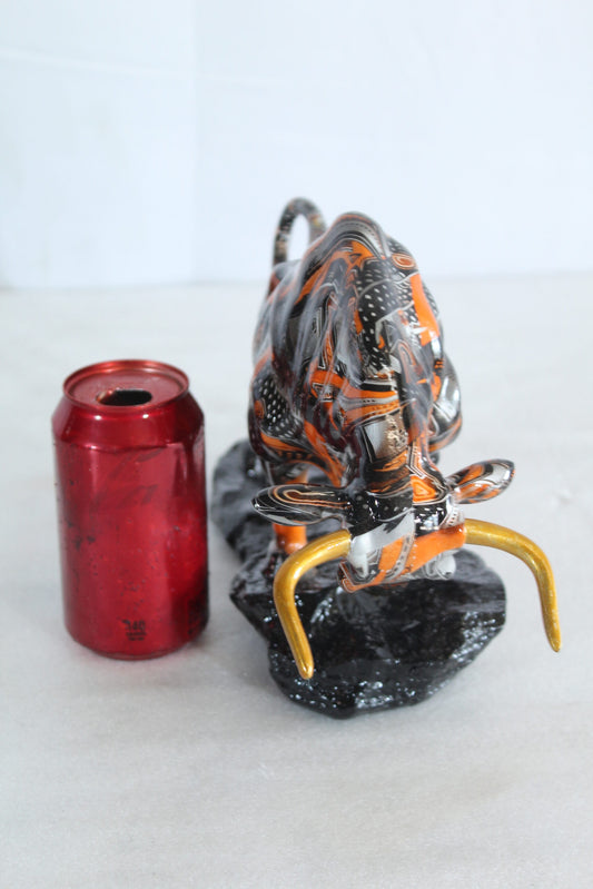 Abstract Resin Bull Statue in Orange and Black Urban Design 14" x 4" x 9"H