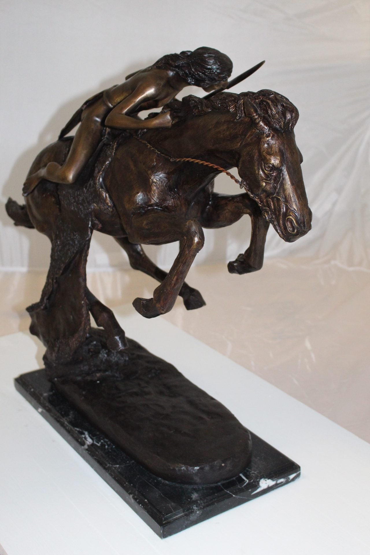Cheyenne by Remington Bronze Statue -  Size: 27"L x 8.5"W x 22"H. 