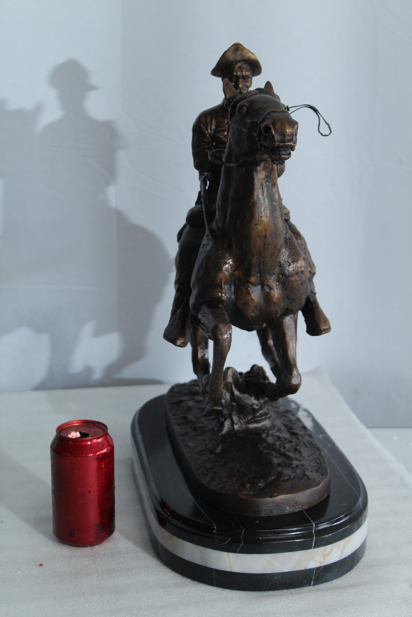 Nifao Remington Replica Trooper of The Plains Bronze Statue on Triple Marble Base - Western Cowboy Sculpture 21" x 8" x 22"H