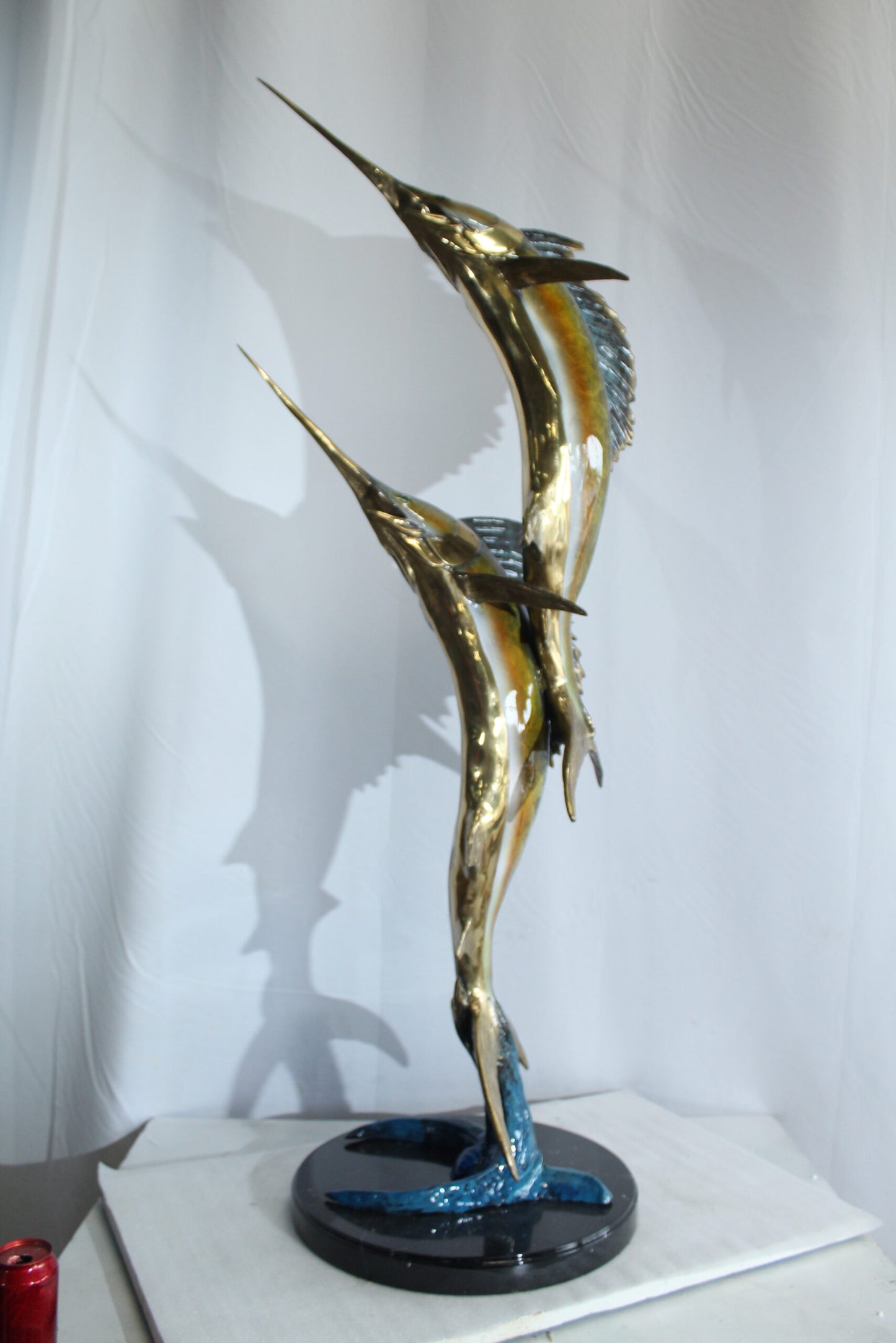 Twin Sailfish Bronze Statue with Colorful Enamel Finish 17" x 17" x 56"H