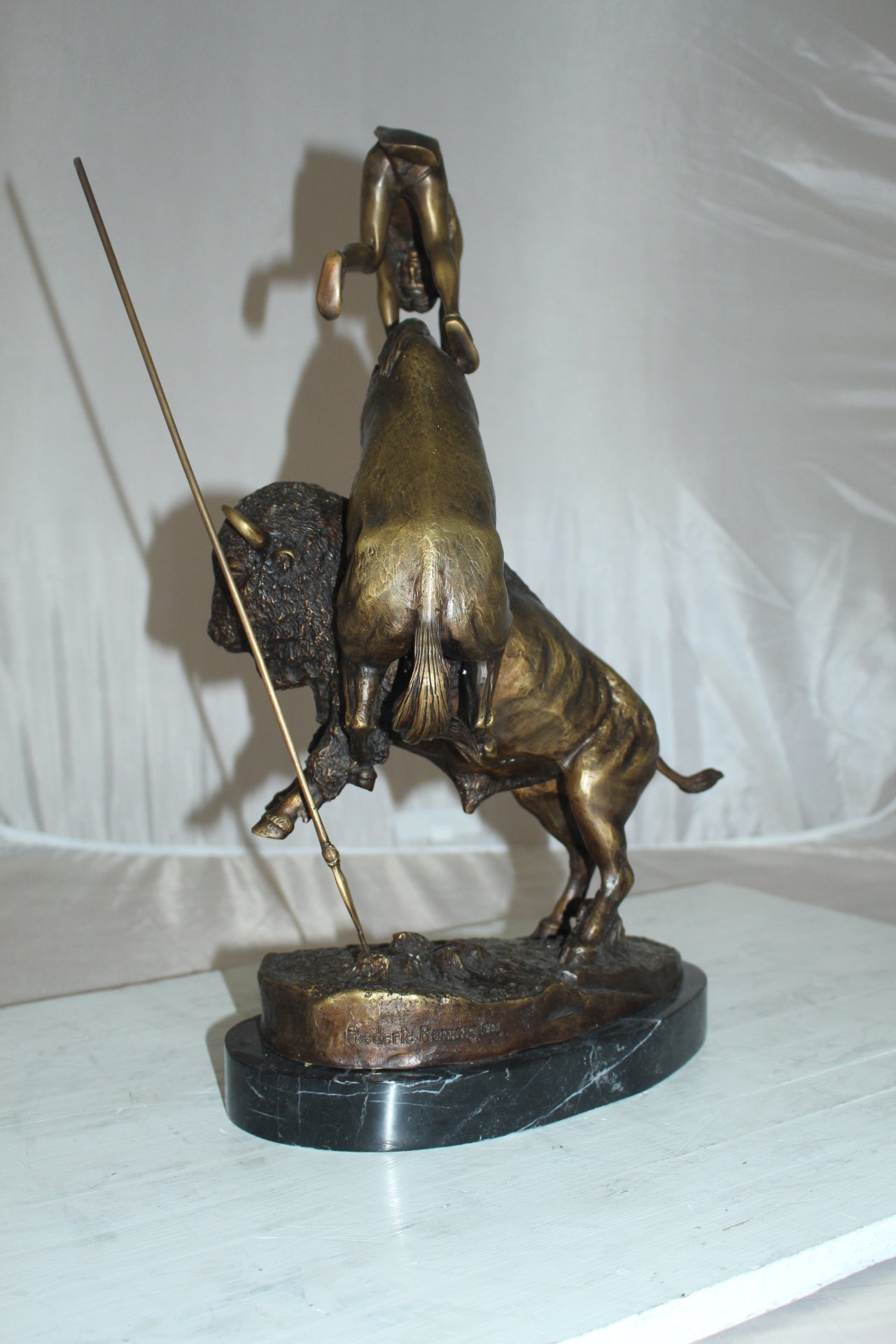 Buffalo Horse by Remington Bronze Statue -  Size: 14"L x 6"W x 20"H. 
