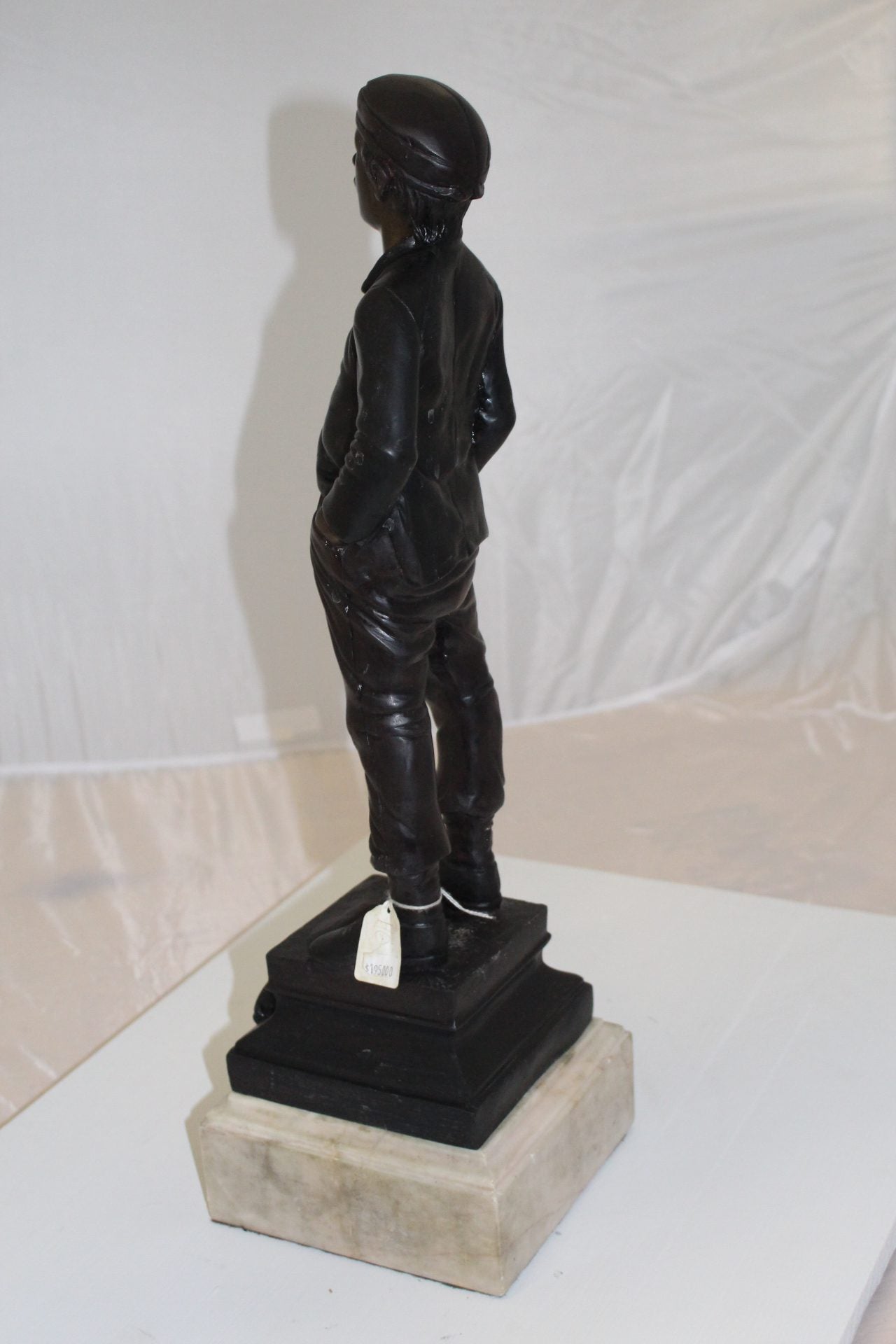 Boy standing Bronze Statue -  Size: 7.5"L x 7.5"W x 23.5"H. 