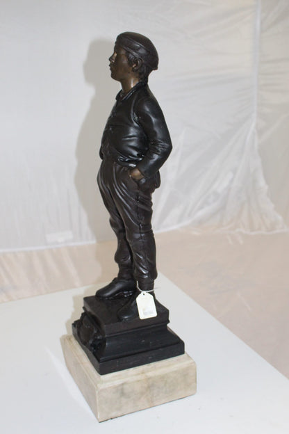 Boy standing Bronze Statue -  Size: 7.5"L x 7.5"W x 23.5"H. 