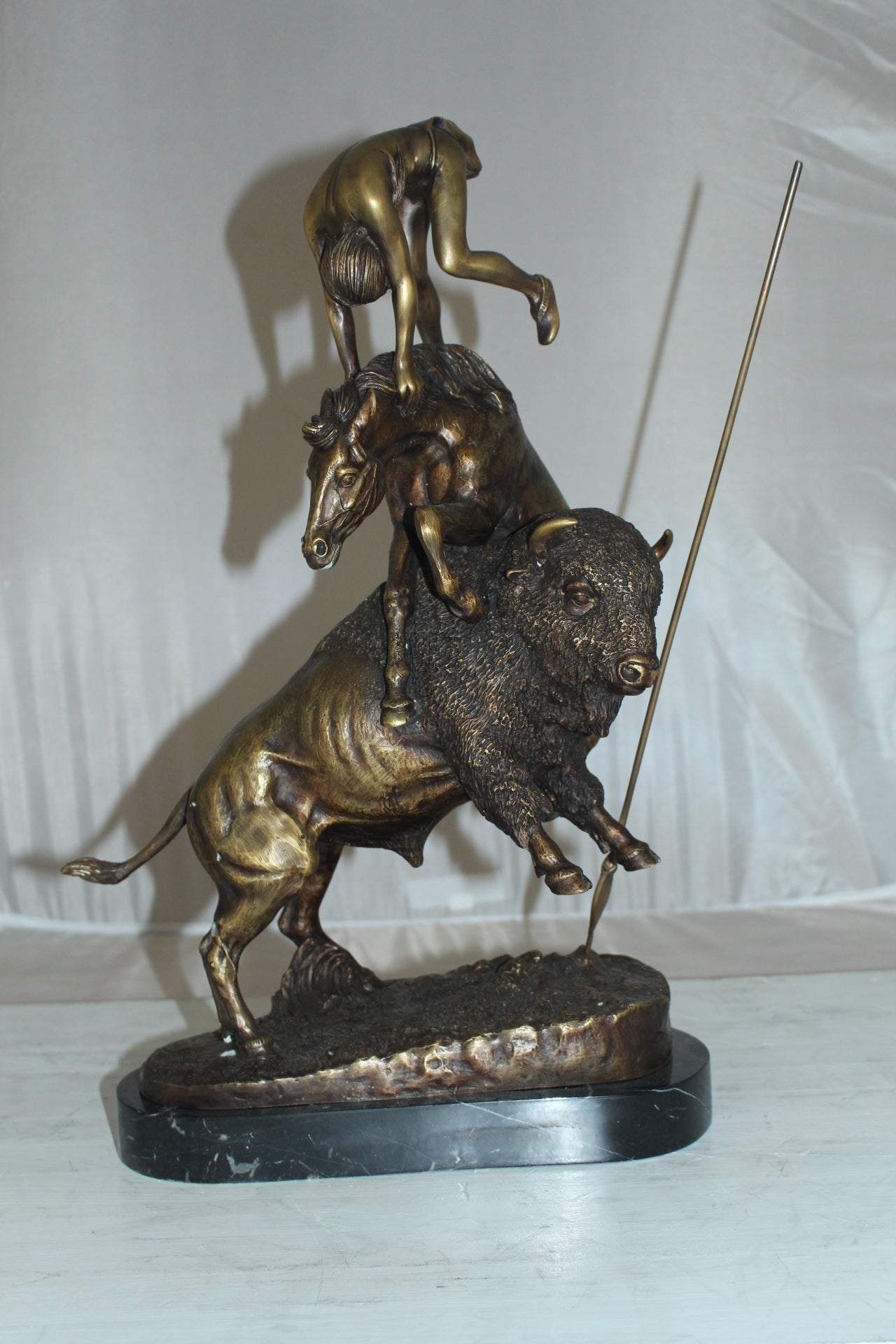 Buffalo Horse by Remington Bronze Statue -  Size: 14"L x 6"W x 20"H. 