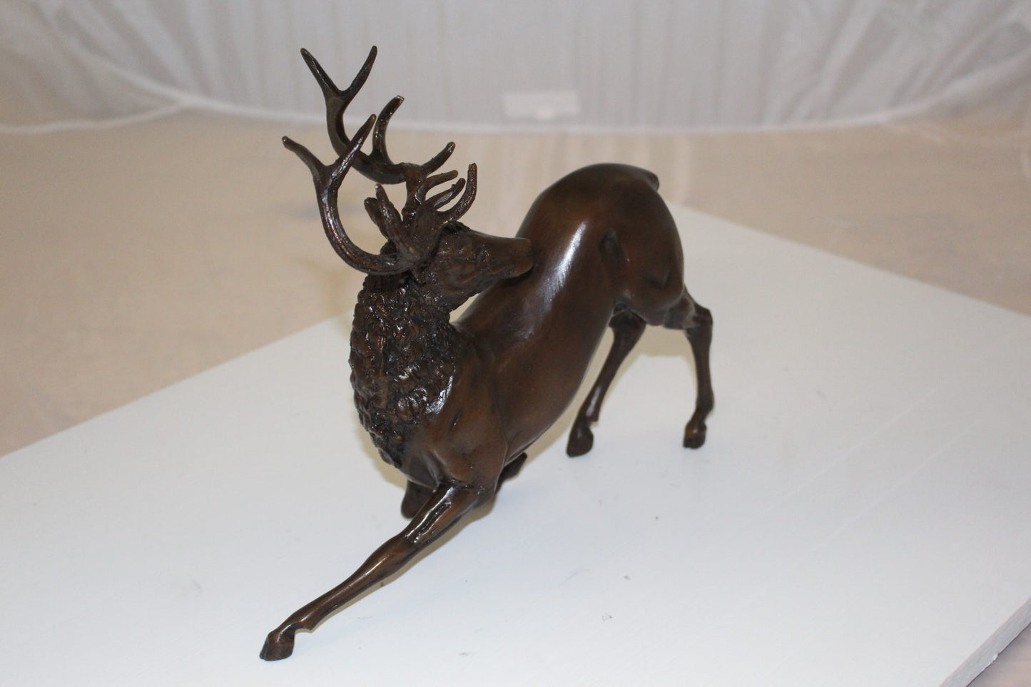 Deer Bronze Statue -  Size: 12"L x 5"W x 10.5"H. 