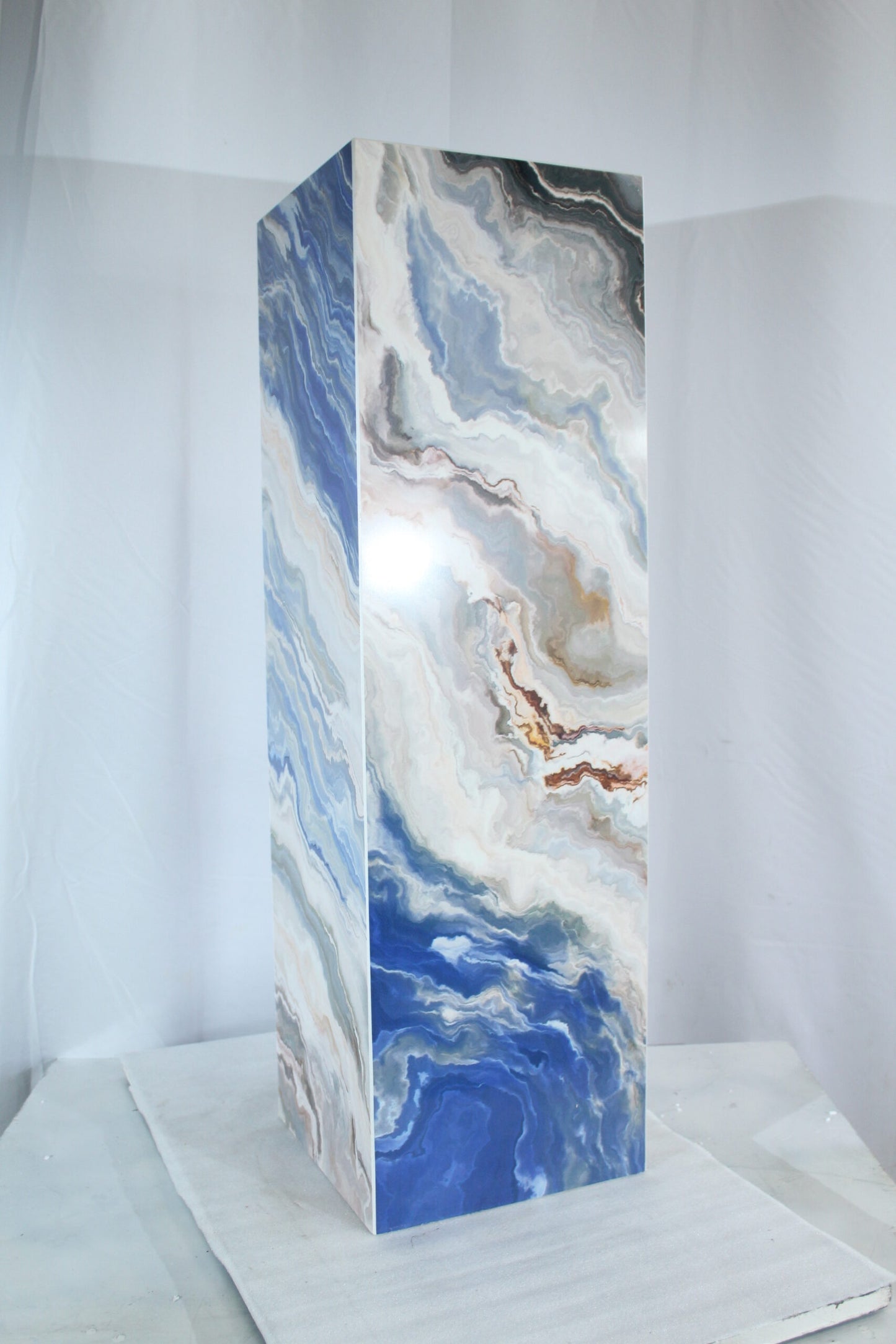 Elegant Blue Marble-Look Porcelain Pedestal Stand for Art Work 12" x 12" x 39"H