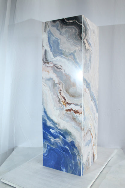 Elegant Blue Marble-Look Porcelain Pedestal Stand for Art Work 12" x 12" x 39"H