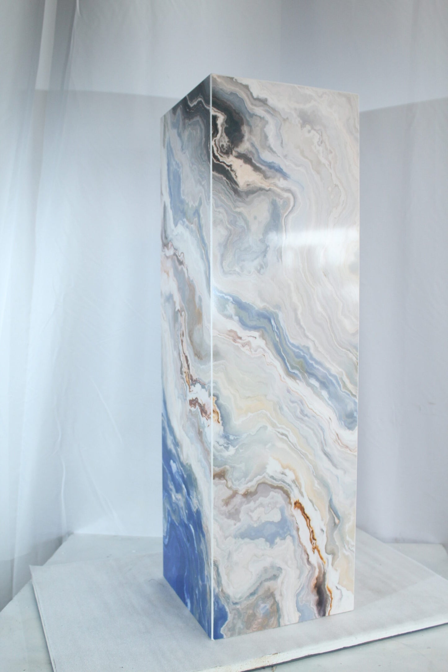 Elegant Blue Marble-Look Porcelain Pedestal Stand for Art Work 12" x 12" x 39"H