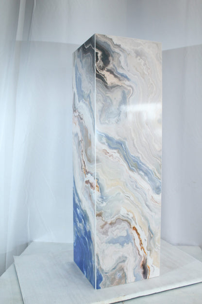Elegant Blue Marble-Look Porcelain Pedestal Stand for Art Work 12" x 12" x 39"H
