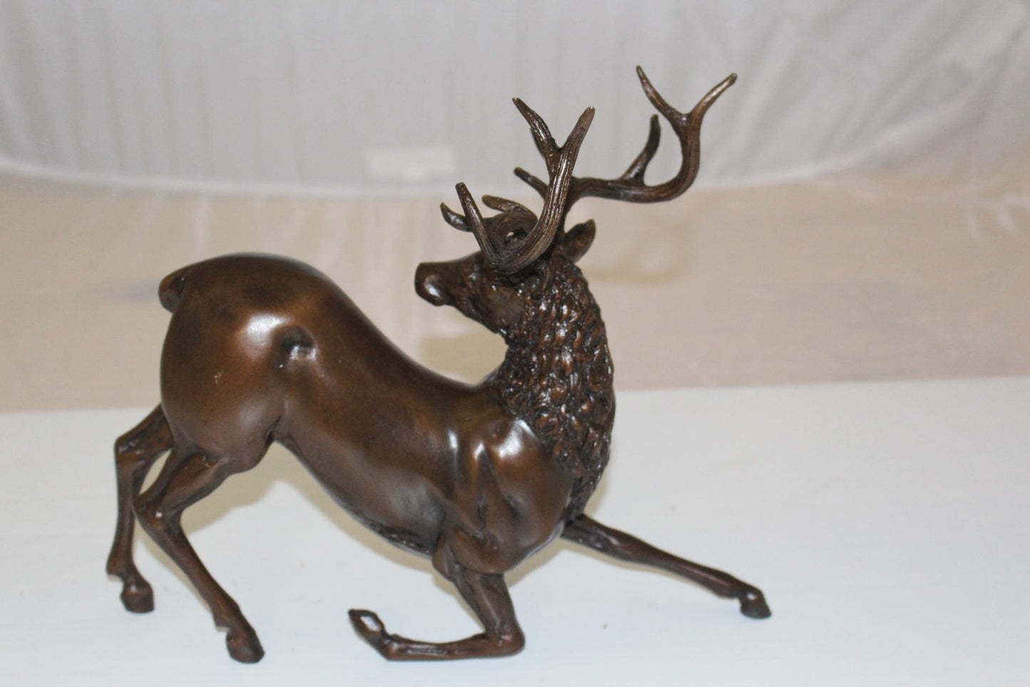 Deer Bronze Statue -  Size: 12"L x 5"W x 10.5"H. 