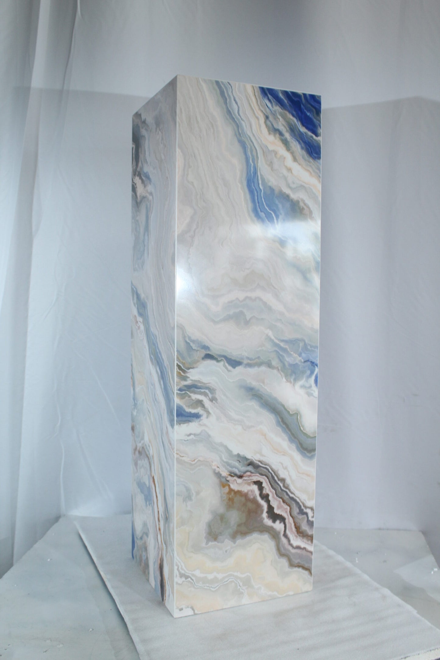 Elegant Blue Marble-Look Porcelain Pedestal Stand for Art Work 12" x 12" x 39"H