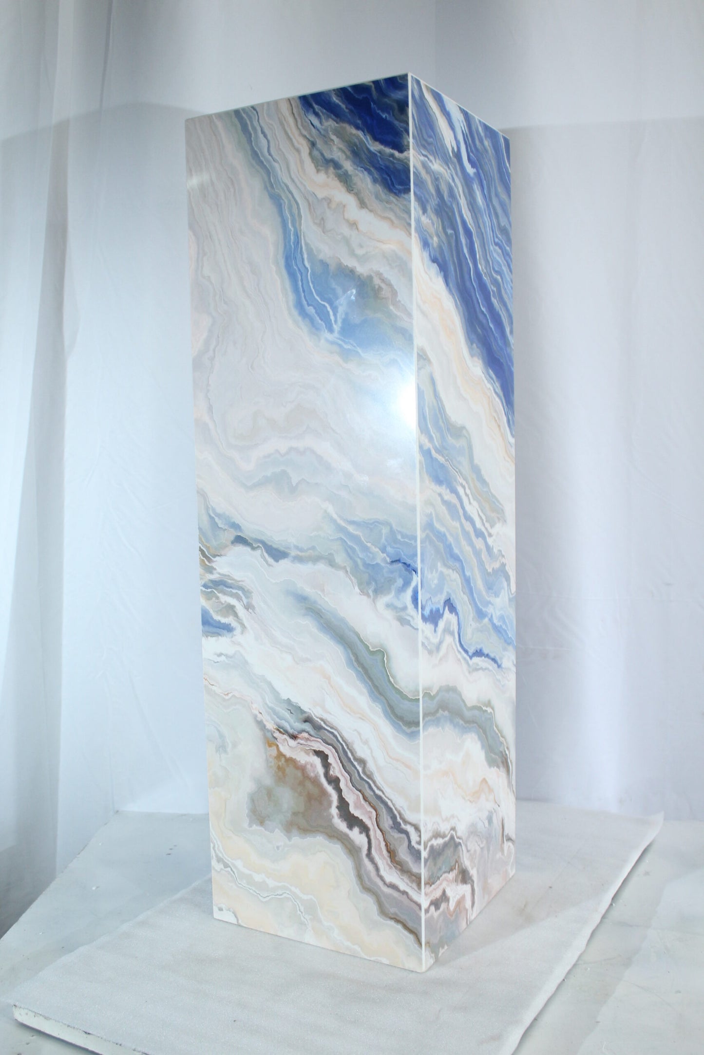 Elegant Blue Marble-Look Porcelain Pedestal Stand for Art Work 12" x 12" x 39"H