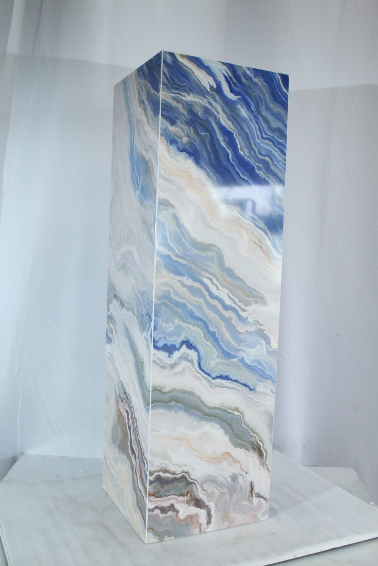 Elegant Blue Marble-Look Porcelain Pedestal Stand for Art Work 12" x 12" x 39"H