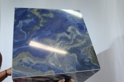 Elegant Blue Marble-Look Porcelain Pedestal Stand for Art Work 12" x 12" x 39"H
