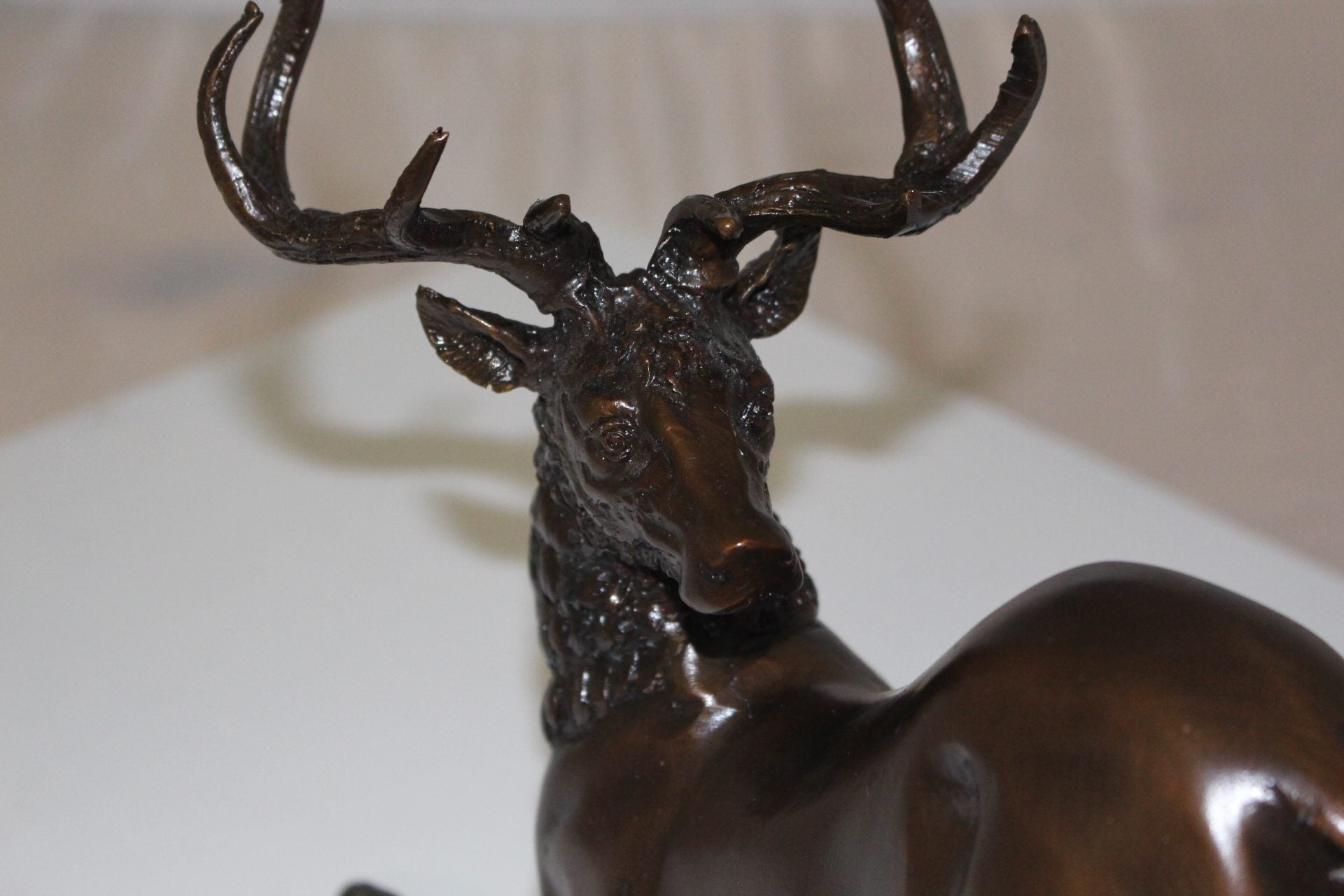 Deer Bronze Statue -  Size: 12"L x 5"W x 10.5"H. 
