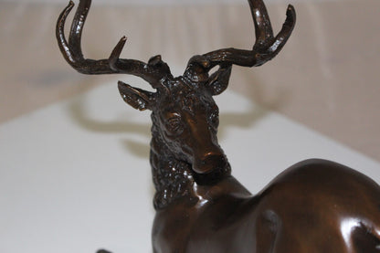 Deer Bronze Statue -  Size: 12"L x 5"W x 10.5"H. 