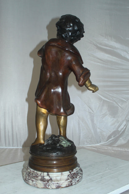 Boy standing Bronze Statue on Marble base -  Size: 10"L x 12"W x 26"H. 