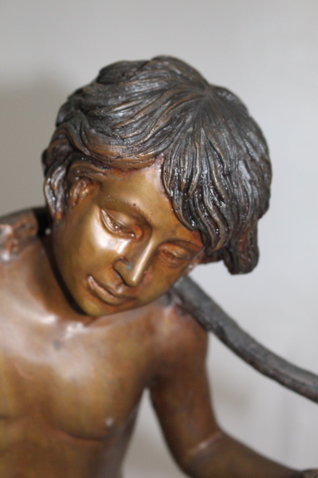 Boy with two buckets Bronze Statue -  Size: 14.5"L x 10"W x 23"H. 