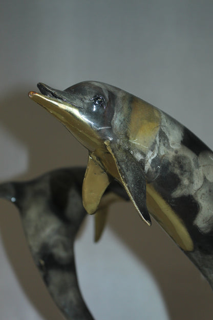 Three Dolphins Table Base Bronze Statue -  Size: 20"L x 20"W x 21"H. 