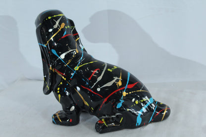 Colorful Resin Basset Hound Dog Sculpture Decor 16" x 8" x 13"H
