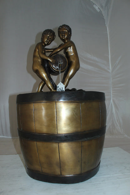 Two boys on a bucket self-contained fountain bronze statue -  16" x 16" x 29"H. 