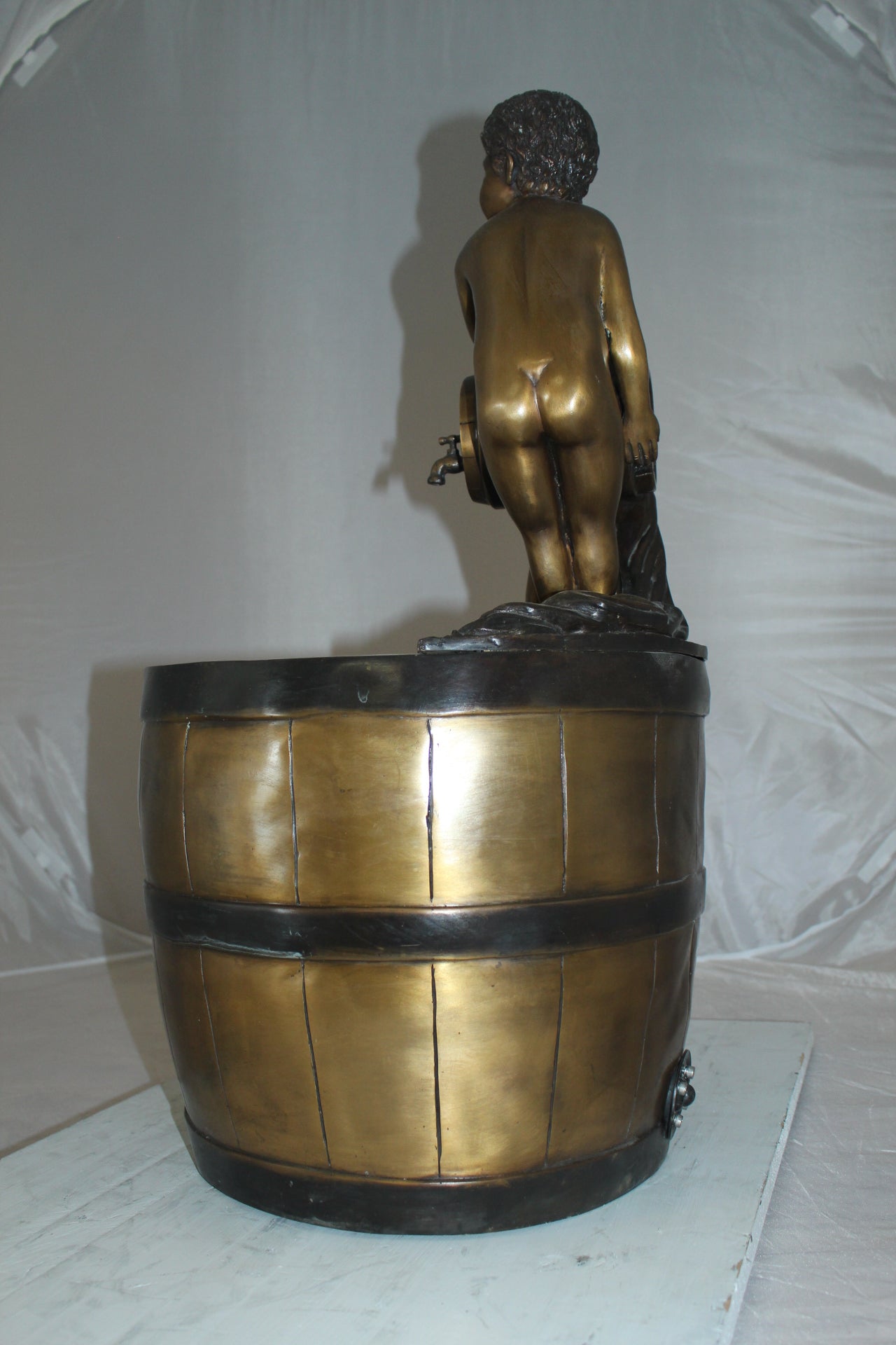 Two boys on a bucket self-contained fountain bronze statue -  16" x 16" x 29"H. 
